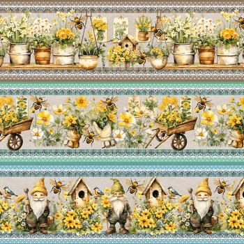 TECIDO TRICOLINE ESTAMPADO DIGITAL EXCLUSIVO 100% ALGODÃO-JARDIM DE GIRASSÓIS- BARRADO- DGJG912707