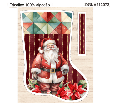 TECIDO TRICOLINE ESTAMPADO DIGITAL EXCLUSIVO 100% ALGODÃO-NOEL VINTAGE-BOTAS DECORATIVAS-DGNV913072