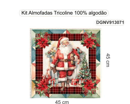 TECIDO TRICOLINE ESTAMPADO DIGITAL EXCLUSIVO 100% ALGODÃO - NOEL VINTAGE - KIT ALMOFADA - DGNV913071