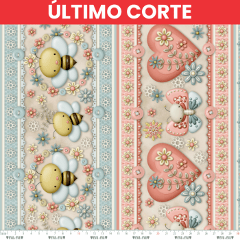 TECIDO TRICOLINE ESTAMPADO DIGITAL EXCLUSIVO 100% ALGODÃO - PEQUENOS TESOUROS 3D- BARRADO - DGPT911663