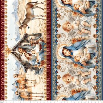 TECIDO TRICOLINE ESTAMPADO DIGITAL EXCLUSIVO 100% ALGODÃO - BARRADO RELIGIOSO -DGSF913078