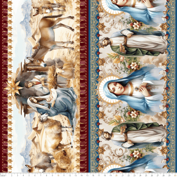 TECIDO TRICOLINE ESTAMPADO DIGITAL EXCLUSIVO 100% ALGODÃO - BARRADO RELIGIOSO -DGSF913078