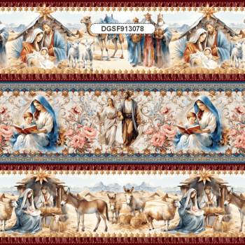 TECIDO TRICOLINE ESTAMPADO DIGITAL EXCLUSIVO 100% ALGODÃO - BARRADO RELIGIOSO -DGSF913078