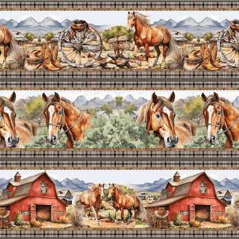 TECIDO TRICOLINE ESTAMPADO DIGITAL EXCLUSIVO 100% ALGODÃO - VIDA DE COWBOY - BARRADO - DGCW913457