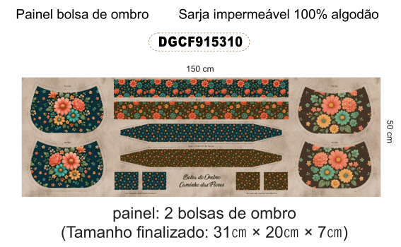 TECIDO SARJA IMPERMEAVEL EXCLUSIVO 100% ALGODÃO - CAMINHO DAS FLORES - FLORAL - BOLSA - DGCF915310