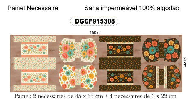 TECIDO SARJA IMPERMEAVEL EXCLUSIVO 100% ALGODÃO-CAMINHO DAS FLORES - FLORAL- NECESSAIRE -DGCF915308