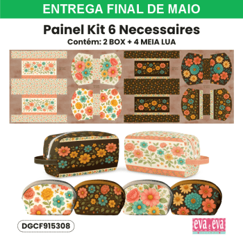 Tecido Painel Costura Criativa Kit 6 Necessaire Sarja Impermeável 100% Algodão - CAMINHO DAS FLORES DGCF915308 Tecido Painel Costura Criativa Kit 6 Necessaire Sarja Impermeável 100% Algodão - CAMINHO DAS FLORES DGCF915308