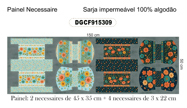 TECIDO SARJA IMPERMEAVEL EXCLUSIVO 100% ALGODÃO-CAMINHO DAS FLORES- FLORAL - NECESSAIRE -DGCF915309