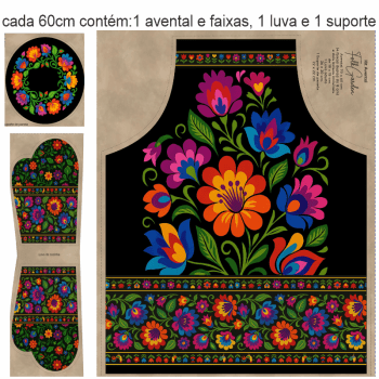 TECIDO SARJA IMPERMEAVEL EXCLUSIVO 100% ALGODÃO - FOLK GARDEN - AVENTAL FLORAL - DGFG915731 TECIDO SARJA IMPERMEAVEL EXCLUSIVO 100% ALGODÃO - FOLK GARDEN - AVENTAL FLORAL - DGFG915731