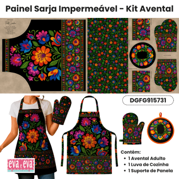 TECIDO SARJA IMPERMEAVEL EXCLUSIVO 100% ALGODÃO - FOLK GARDEN - AVENTAL FLORAL - DGFG915731