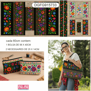 TECIDO SARJA IMPERMEAVEL EXCLUSIVO 100% ALGODÃO - FOLK GARDEN - BOLSA FLORAL - DGFG915733 TECIDO SARJA IMPERMEAVEL EXCLUSIVO 100% ALGODÃO - FOLK GARDEN - BOLSA FLORAL - DGFG915733
