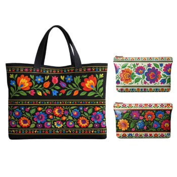 TECIDO SARJA IMPERMEAVEL EXCLUSIVO 100% ALGODÃO - FOLK GARDEN - BOLSA FLORAL - DGFG915733