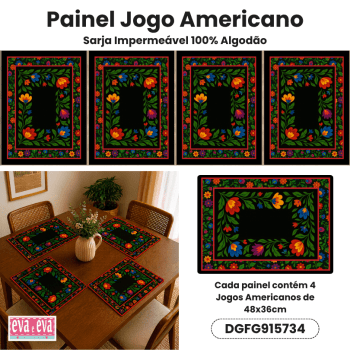 TECIDO SARJA IMPERMEAVEL EXCLUSIVO 100% ALGODÃO - FOLK GARDEN - JOGO AMERICANO FLORAL - DGFG915734