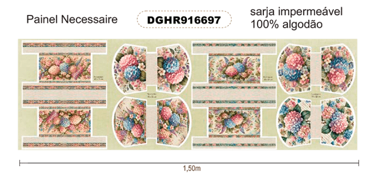 TECIDO SARJA IMPERMEAVEL EXCLUSIVO 100% ALGODÃO- HORTÊNSIAS E ROSAS - NECESSAIRE FLORAL -DGHR916697