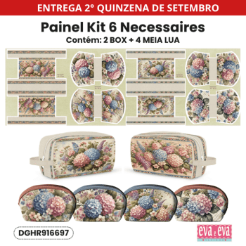 Tecido Sarja Impermeável Painel de 6 Necessaires Rosa Hortencia Floral Costura Criativa DIY - DGHR916697 Tecido Sarja Impermeável Painel de 6 Necessaires Rosa Hortencia Floral Costura Criativa DIY - DGHR916697