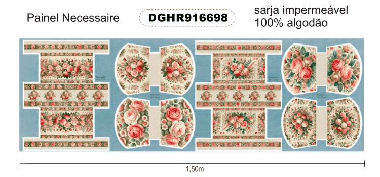 TECIDO SARJA IMPERMEAVEL EXCLUSIVO 100% ALGODÃO- HORTÊNSIAS E ROSAS - NECESSAIRE FLORAL -DGHR916698