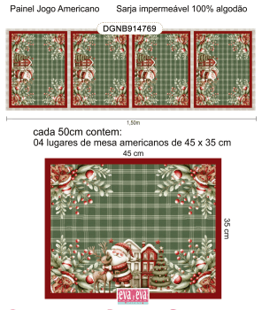 TECIDO SARJA IMPERMEÁVEL EXCLUSIVO 100% ALGODÃO- NATAL NO BOSQUE - JOGO AMERICANO NATAL - DGNB914769