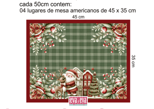 TECIDO SARJA IMPERMEÁVEL EXCLUSIVO 100% ALGODÃO- NATAL NO BOSQUE - JOGO AMERICANO NATAL - DGNB914769