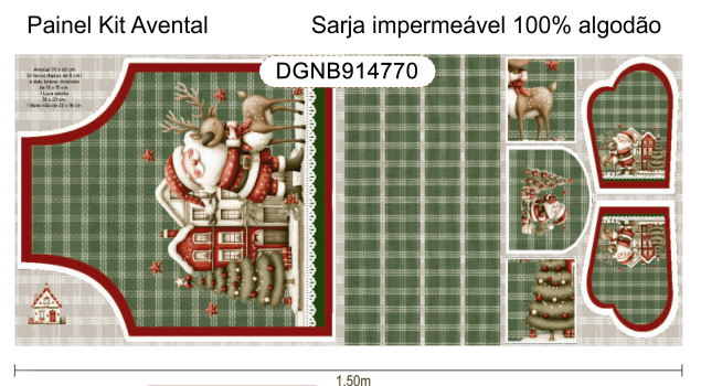 TECIDO SARJA IMPERMEÁVEL EXCLUSIVO 100% ALGODÃO - NATAL NO BOSQUE - KIT AVENTAL NATAL - DGNB914770