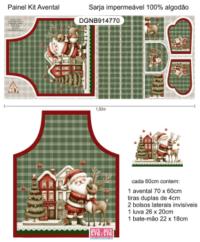 TECIDO SARJA IMPERMEÁVEL EXCLUSIVO 100% ALGODÃO - NATAL NO BOSQUE - KIT AVENTAL NATAL - DGNB914770