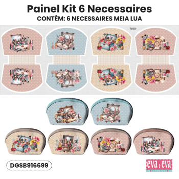 Tecido Painel Costura Criativa Kit 6 Necessaire Sarja Impermeável 100% Algodão - STUDIO BELEZA DGSB916699