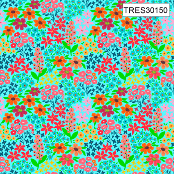 TECIDO TRICOLINE ESTAMPADO 100% ALGODÃO - FLORAL - TRES30150