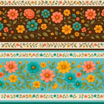 TECIDO TRICOLINE EXCLUSIVO 100% ALGODÃO - CAMINHO DAS FLORES - BARRADO FLORAL - DGCF915299