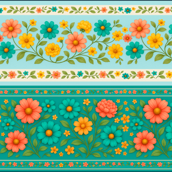 TECIDO TRICOLINE EXCLUSIVO 100% ALGODÃO - CAMINHO DAS FLORES - BARRADO FLORAL - DGCF915299