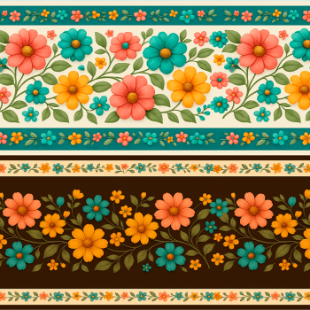 TECIDO TRICOLINE EXCLUSIVO 100% ALGODÃO - CAMINHO DAS FLORES - BARRADO FLORAL - DGCF915299