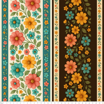 TECIDO TRICOLINE EXCLUSIVO 100% ALGODÃO - CAMINHO DAS FLORES - BARRADO FLORAL - DGCF915299