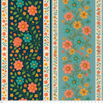 TECIDO TRICOLINE EXCLUSIVO 100% ALGODÃO - CAMINHO DAS FLORES - BARRADO FLORAL - DGCF915299