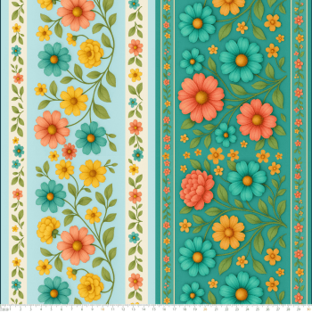 TECIDO TRICOLINE EXCLUSIVO 100% ALGODÃO - CAMINHO DAS FLORES - BARRADO FLORAL - DGCF915299