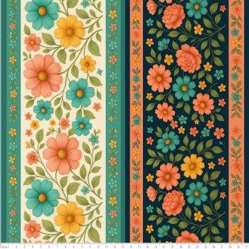 TECIDO TRICOLINE EXCLUSIVO 100% ALGODÃO - CAMINHO DAS FLORES - BARRADO FLORAL - DGCF915299