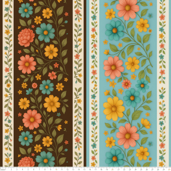 TECIDO TRICOLINE EXCLUSIVO 100% ALGODÃO - CAMINHO DAS FLORES - BARRADO FLORAL - DGCF915299