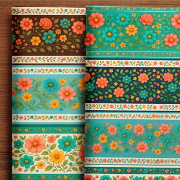 TECIDO TRICOLINE EXCLUSIVO 100% ALGODÃO - CAMINHO DAS FLORES - BARRADO FLORAL - DGCF915299