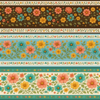 TECIDO TRICOLINE EXCLUSIVO 100% ALGODÃO - CAMINHO DAS FLORES - BARRADO FLORAL - DGCF915299