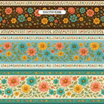 TECIDO TRICOLINE EXCLUSIVO 100% ALGODÃO - CAMINHO DAS FLORES - BARRADO FLORAL - DGCF915299