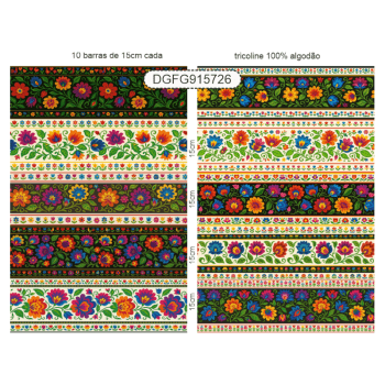TECIDO TRICOLINE EXCLUSIVO 100% ALGODÃO - FOLK GARDEN - BARRADO FLORAL - DGFG915726 TECIDO TRICOLINE EXCLUSIVO 100% ALGODÃO - FOLK GARDEN - BARRADO FLORAL - DGFG915726