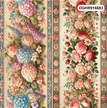 TECIDO TRICOLINE EXCLUSIVO 100% ALGODÃO - HORTÊNSIAS E ROSAS - BARRADO FLORAL - DGHR916693