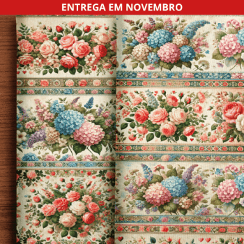 Tecido Tricoline 100% Algodão Barrado Rosa Hortencia Floral Costura Criativa DIY - DGHR916693