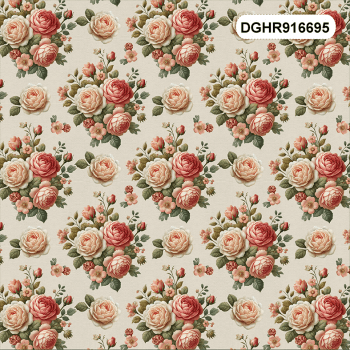 TECIDO TRICOLINE EXCLUSIVO 100% ALGODÃO - HORTÊNSIAS E ROSAS - FLORAL - DGHR916695