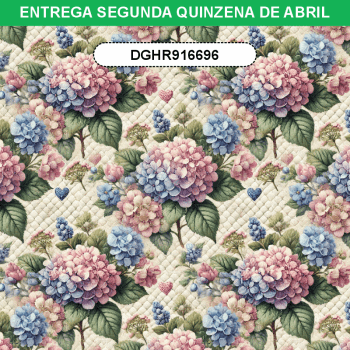 TECIDO TRICOLINE EXCLUSIVO 100% ALGODÃO - HORTÊNSIAS E ROSAS - FLORAL - DGHR916696