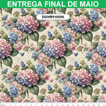 TECIDO TRICOLINE EXCLUSIVO 100% ALGODÃO - HORTÊNSIAS E ROSAS - FLORAL - DGHR916696 TECIDO TRICOLINE EXCLUSIVO 100% ALGODÃO - HORTÊNSIAS E ROSAS - FLORAL - DGHR916696
