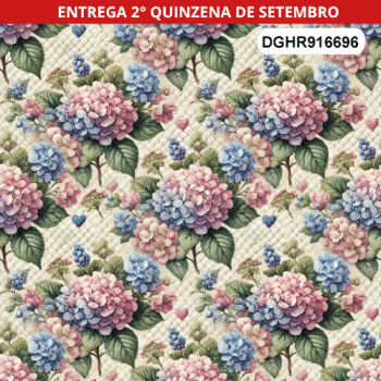 TECIDO TRICOLINE EXCLUSIVO 100% ALGODÃO - HORTÊNSIAS E ROSAS - FLORAL - DGHR916696