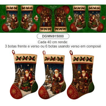 TECIDO TRICOLINE EXCLUSIVO 100% ALGODÃO - MAGIA DE NATAL - BOTAS DE NATAL - DGMN915000