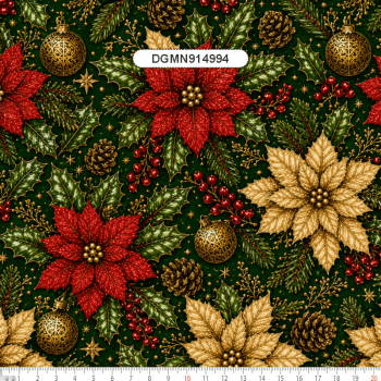 TECIDO TRICOLINE EXCLUSIVO 100% ALGODÃO - MAGIA DE NATAL - FLORAL - DGMN914994