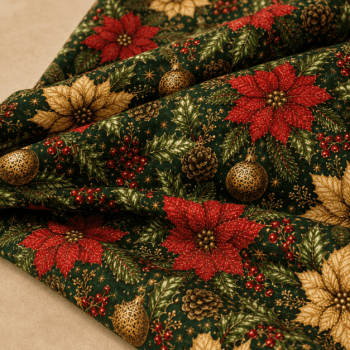 TECIDO TRICOLINE EXCLUSIVO 100% ALGODÃO - MAGIA DE NATAL - FLORAL - DGMN914994
