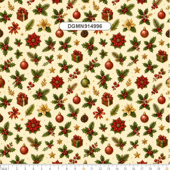 TECIDO TRICOLINE EXCLUSIVO 100% ALGODÃO - MAGIA DE NATAL - FLORAL - DGMN914996