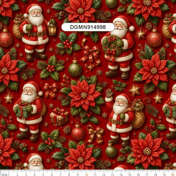 TECIDO TRICOLINE EXCLUSIVO 100% ALGODÃO - MAGIA DE NATAL - PAPAI NOEL - DGMN914998