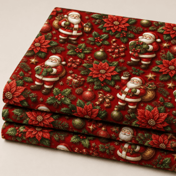 TECIDO TRICOLINE EXCLUSIVO 100% ALGODÃO - MAGIA DE NATAL - PAPAI NOEL - DGMN914998